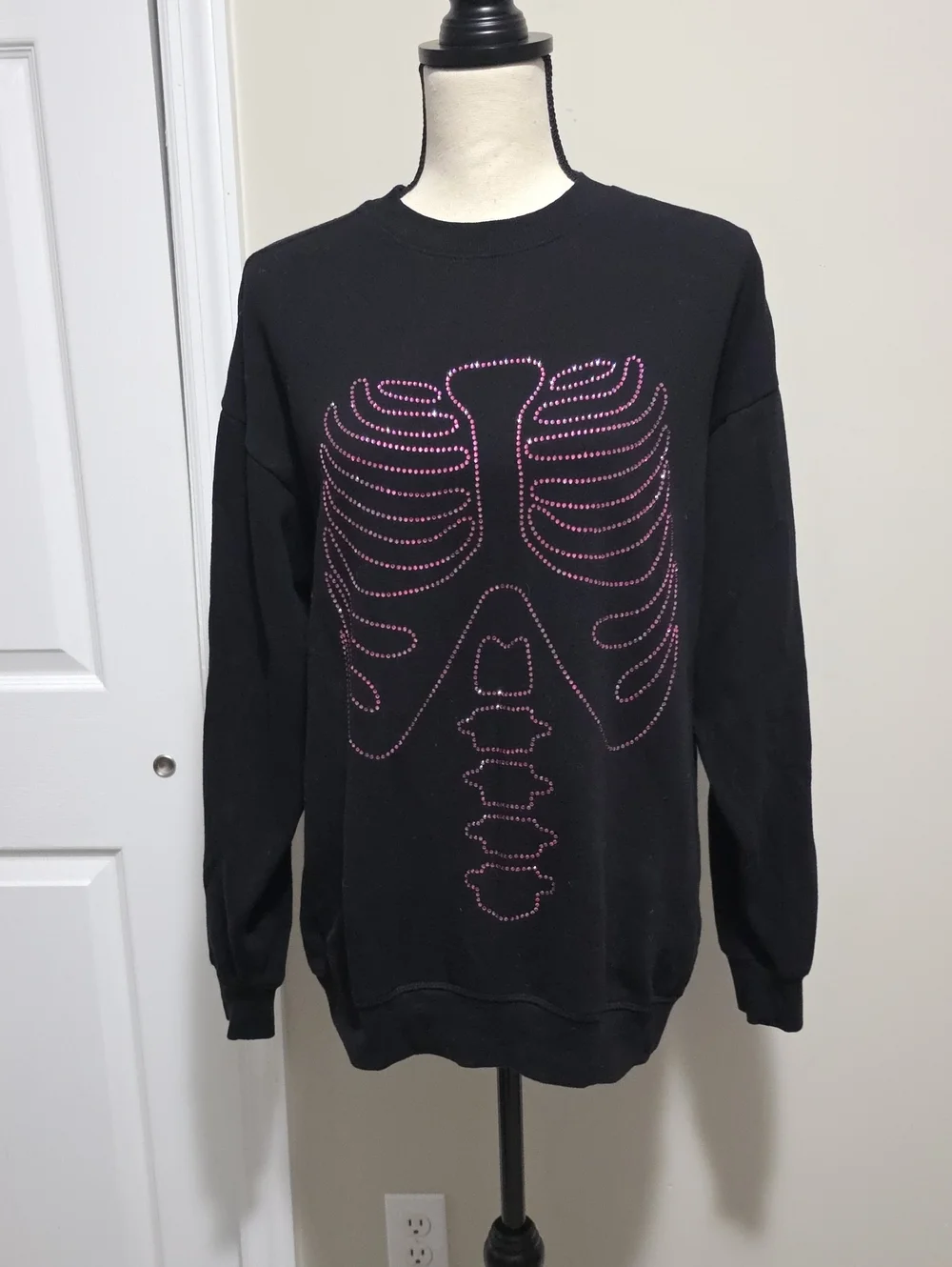 VS PINK Limited Edition Rhinestone Bling Skeleton Campus Fleece Sweatshirt XS